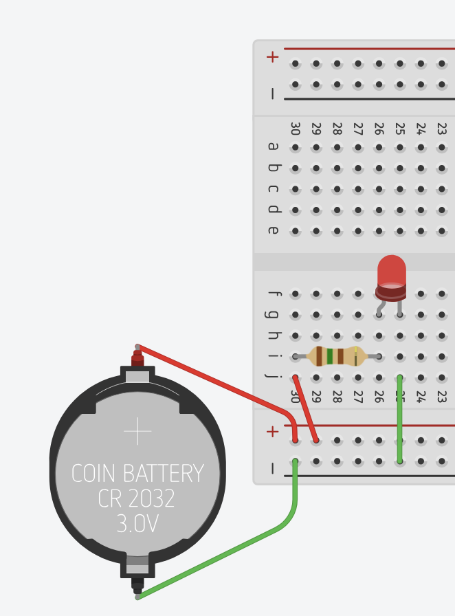 Breadboard with a single resistor producing a dimmer LED