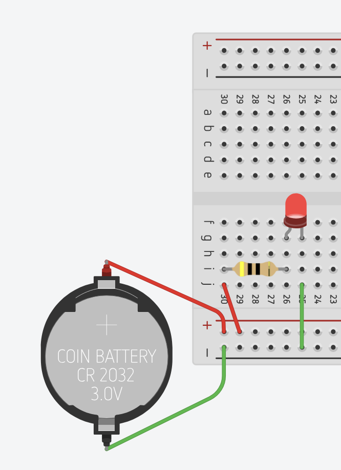Breadboard with a lower total resistance producing a brighter LED